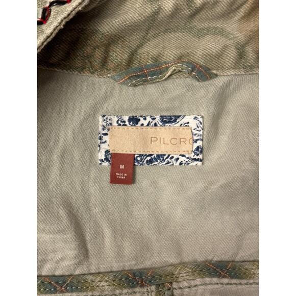 Anthropologie Jacket Medium Womens Green Denim Embroidered Kimono Open Front - Picture 7 of 8